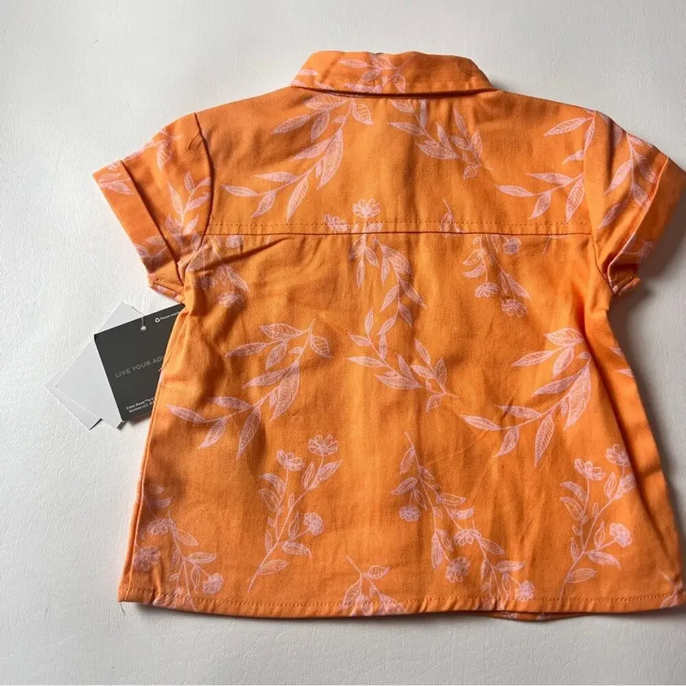 Eddie Bauer Girls Orange Papaya Short Sleeve Button Front Tie Waisted Set Sz 18M
